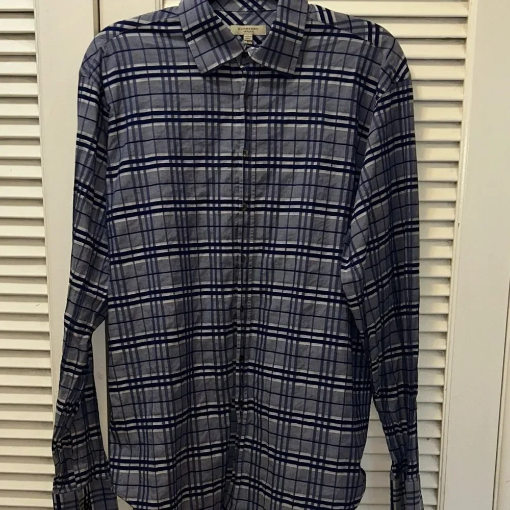Burberry Novo Check in Midnight 🕛 Blue & Gray Plaid Button-Down Shirt